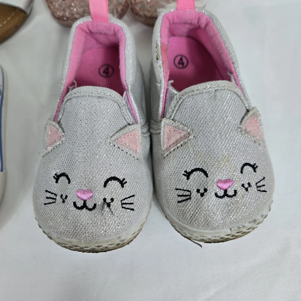 Wonder Nation Toddler Girls Assorted Colorful Spring 4 Pair Shoe Bundle‎ Size 4